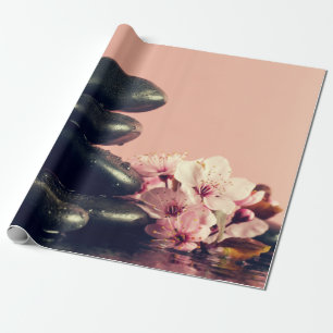 Papel De Regalo Piedras Zen Negras Flores