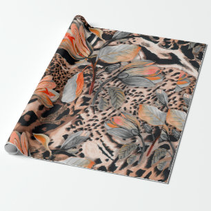 Papel De Regalo Piel animal salvaje africana con flor marrón