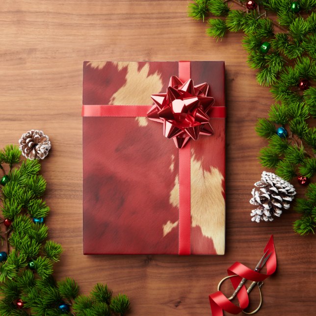 Papel De Regalo Piel de vaca de crema roja occidental (Regalo de vacaciones)