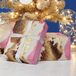 Papel De Regalo Piel de vaca de lechera de crema rosa dorada occid