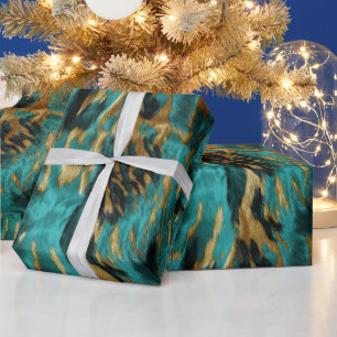 Papel De Regalo Piel de vaca turquesa de oro verde