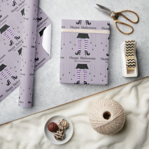 Papel De Regalo Piernas de Bruja Moradas y Patrón de Halloween de