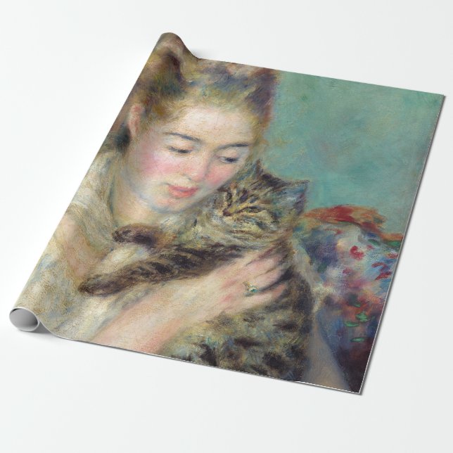 Papel De Regalo Pierre-Auguste Renoir - Mujer con un gato (Desenrollado)