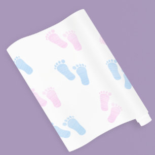 Papel De Regalo Pies de bebé azul rosado Imprimir Fiesta de revela