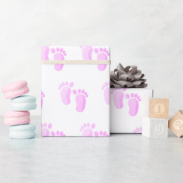 Papel De Regalo Pies De Bebé Rosa En Blanco
