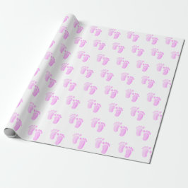 Papel De Regalo Pies De Bebé Rosa En Blanco