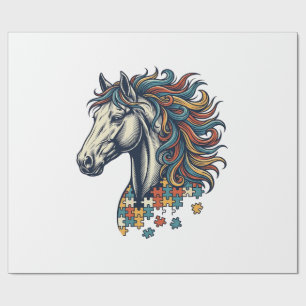 Papel De Regalo Pieza de rompecabezas de caballo colorido grabado 