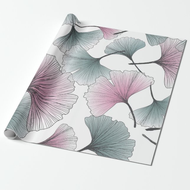 Papel De Regalo Pieza perfecta de fondo de gingko biloba dibujado  (Desenrollado)