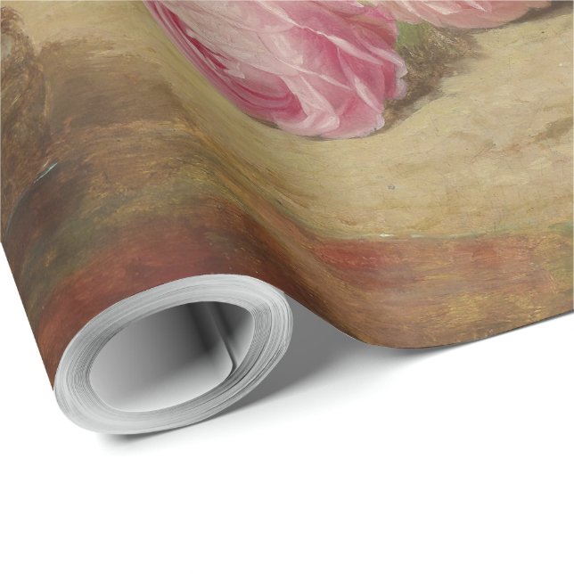 Papel De Regalo Pieza Rosa en el suelo forestal con mariposas (Esquina del rollo)