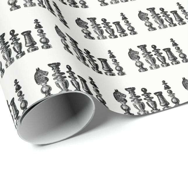 Papel De Regalo Piezas de Ajedrez Arte Antiguo (Esquina del rollo)
