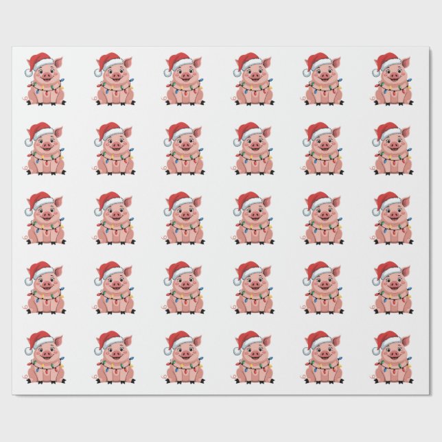 Papel De Regalo Pig Christmas Santa Hat Xmas Holiday Xmas Pigmass (Superficie plana)