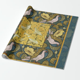 Papel De Regalo Pigeon Blue Yellow Fish Art Nouveau