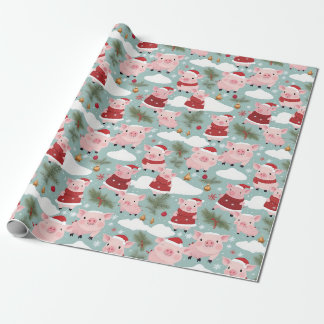Papel De Regalo Píglets adorables en Navidades Fino ajuste navideñ