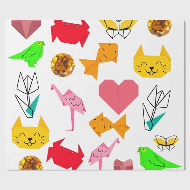 Papel De Regalo Pikitiez origami cáncer verano joya animal gato (Superficie plana)