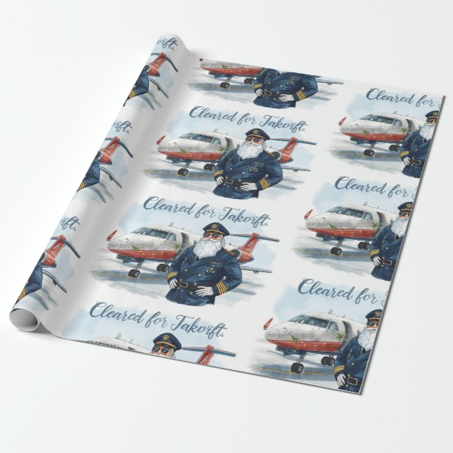 Papel De Regalo Pilot Santa is Flying for Christmas in the Sky  (Desenrollado)