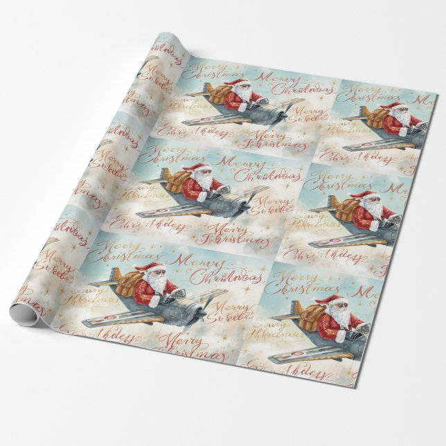 Papel De Regalo Pilot Santa is Flying for Christmas in the Sky  (Desenrollado)