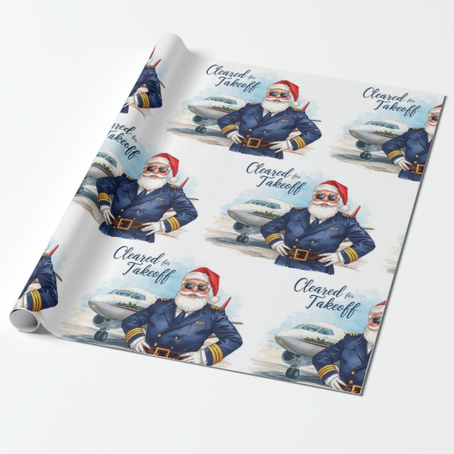 Papel De Regalo Pilot Santa is Flying for Christmas in the Sky  (Desenrollado)