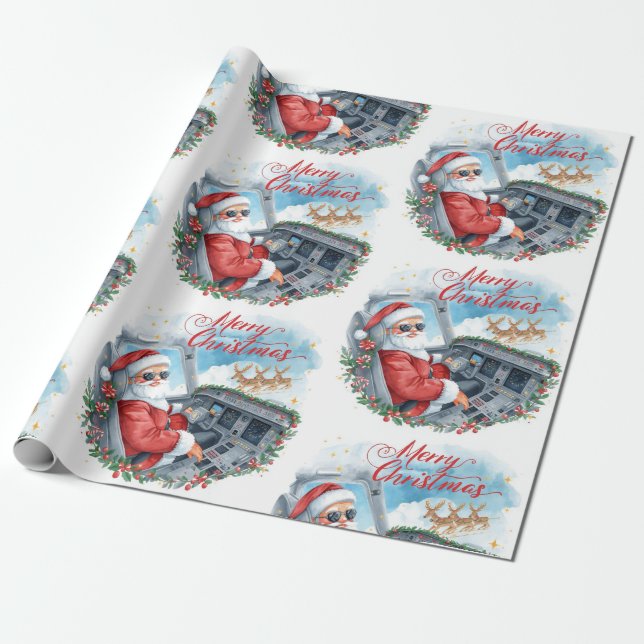 Papel De Regalo Pilot Santa is Flying for Christmas in the Sky  (Desenrollado)