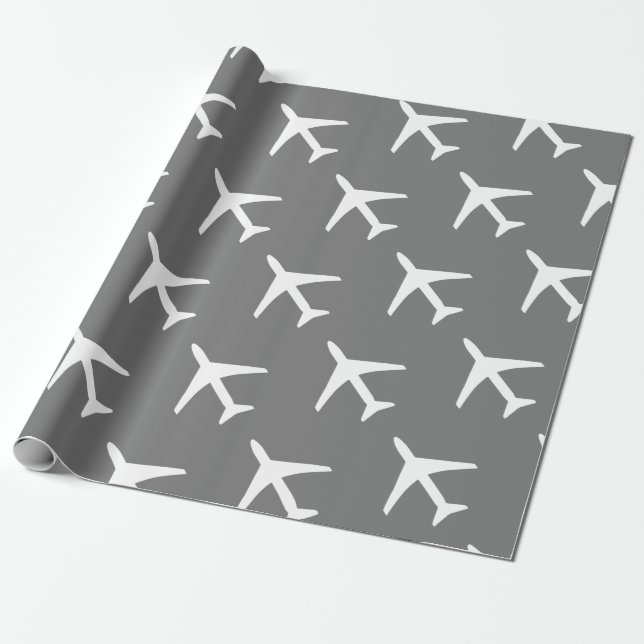 Papel De Regalo Piloto piloto de fondo gris del avión blanco funky (Desenrollado)