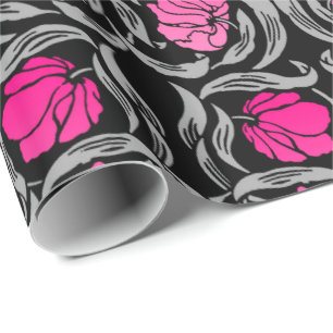Papel De Regalo Pimpernel de William Morris, rosado y negro