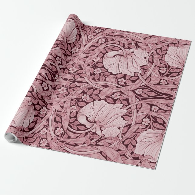 Papel De Regalo Pimpernel Maroon, William Morris (Desenrollado)
