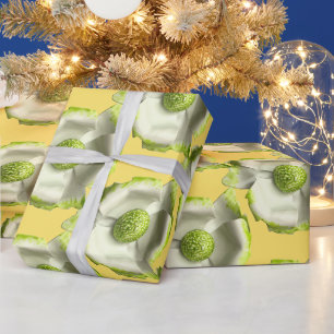 Papel De Regalo Pin de Flor Feliz Cumpleaños Blanco Verde Amarillo