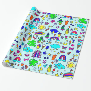 Papel De Regalo piña cactus arco iris monstera doodle