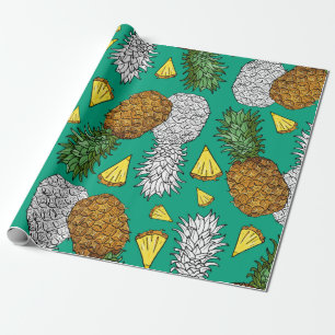 Papel De Regalo Piña con hojas, trozos pequeños. Lámina sin costur