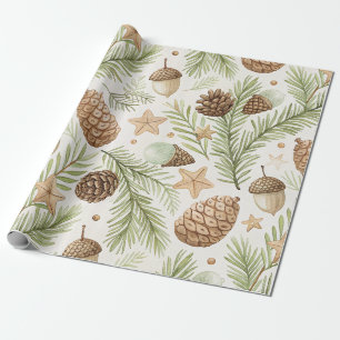Papel De Regalo Piña de pino perenne natural dorado marrón