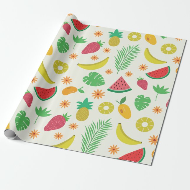 Papel De Regalo Piña fresa plátano sandía Frutos (Desenrollado)