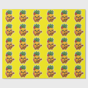 Papel De Regalo Piña Kawaii sonriente - Tropical