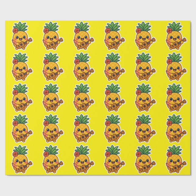 Papel De Regalo Piña Kawaii sonriente - Tropical (Superficie plana)