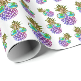 Papel De Regalo Piña púrpura rosa tropical