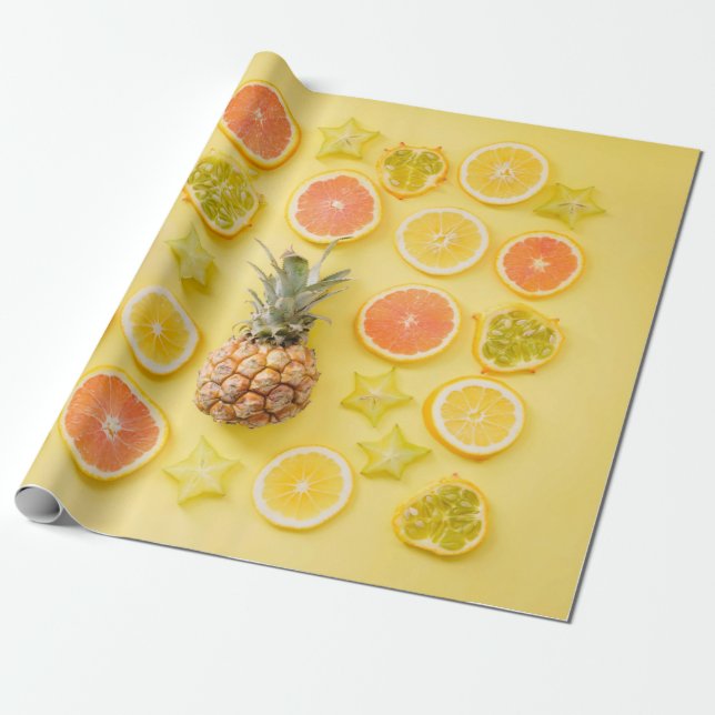 Papel De Regalo Piña rodeada de cítricos (Desenrollado)