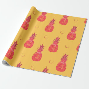 Papel De Regalo Piña rosada sobre fondo naranja. Manto sin foco