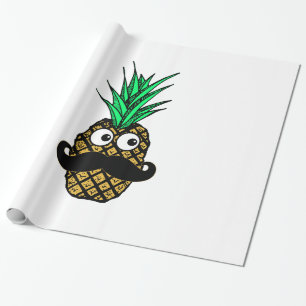 Papel De Regalo Piña tropical divertida con el bigote Googly de