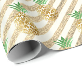 Papel De Regalo Piña tropical hojas de piña rayas de oro verde bla