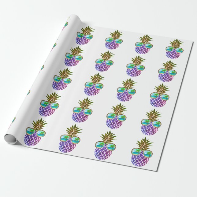 Papel De Regalo Piña tropical rosa púrpura (Desenrollado)
