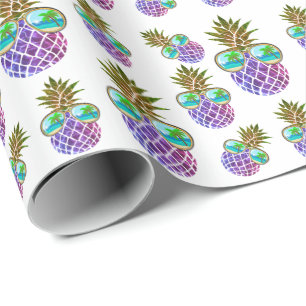 Papel De Regalo Piña tropical rosa púrpura