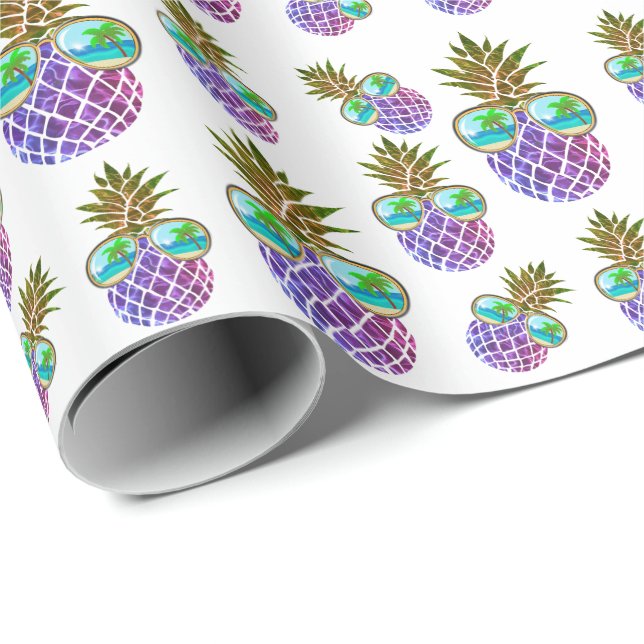 Papel De Regalo Piña tropical rosa purpura (Esquina del rollo)