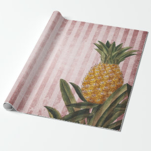 Papel De Regalo Piña y rayas rosas antiguas