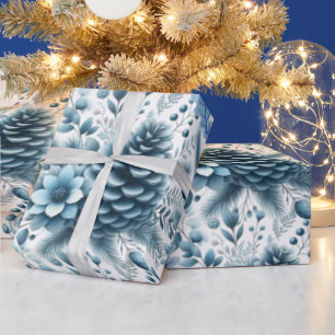 Papel de Regalo Piñas Azules Feliz Navidad