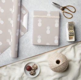 Papel De Regalo Piñas blancas adormidera en beige
