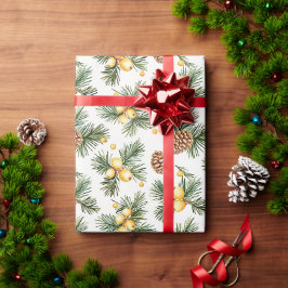 Papel De Regalo Piñas de Navidad de color amarillo miel dorado dul
