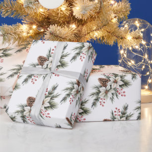 Papel De Regalo Piñas de Navidad Ramas flores acebo baya