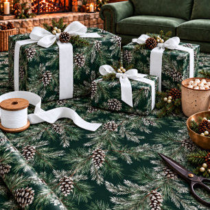 Papel De Regalo Piñas de Pino Blanco Guirnalda de Árbol de Abeto P