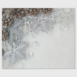 Papel De Regalo Piñas de pino, copos de nieve Navidades 