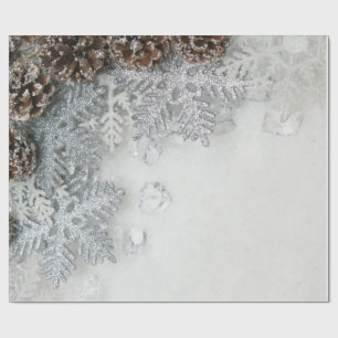 Papel De Regalo Piñas de pino, copos de nieve Navidades