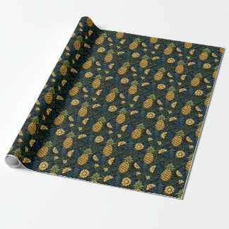 Papel De Regalo Piñas, hojas de palma: patrón tropical.