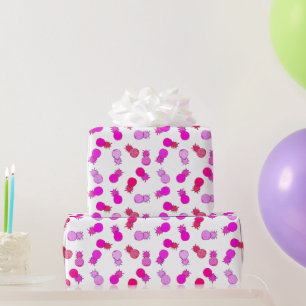 Papel De Regalo Piñas rosadas y rojas modernas
